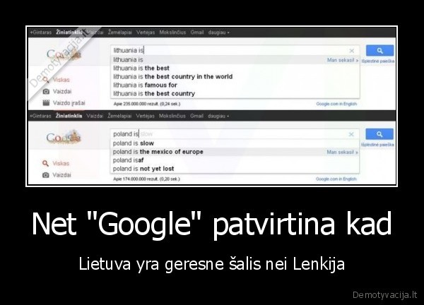 Net "Google" patvirtina kad - Lietuva yra geresne šalis nei Lenkija