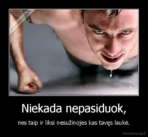 Niekada nepasiduok, - nes taip ir liksi nesužinojes kas tavęs laukė.