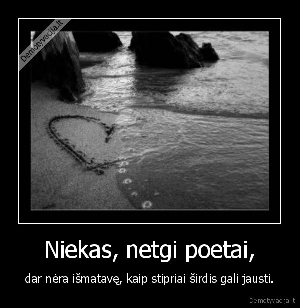 Niekas, netgi poetai, - dar nėra išmatavę, kaip stipriai širdis gali jausti.