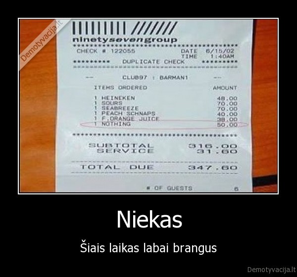 Niekas - Šiais laikas labai brangus