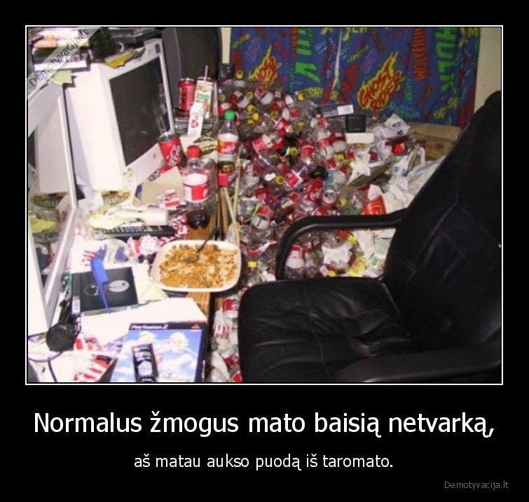 Normalus žmogus mato baisią netvarką, - aš matau aukso puodą iš taromato.