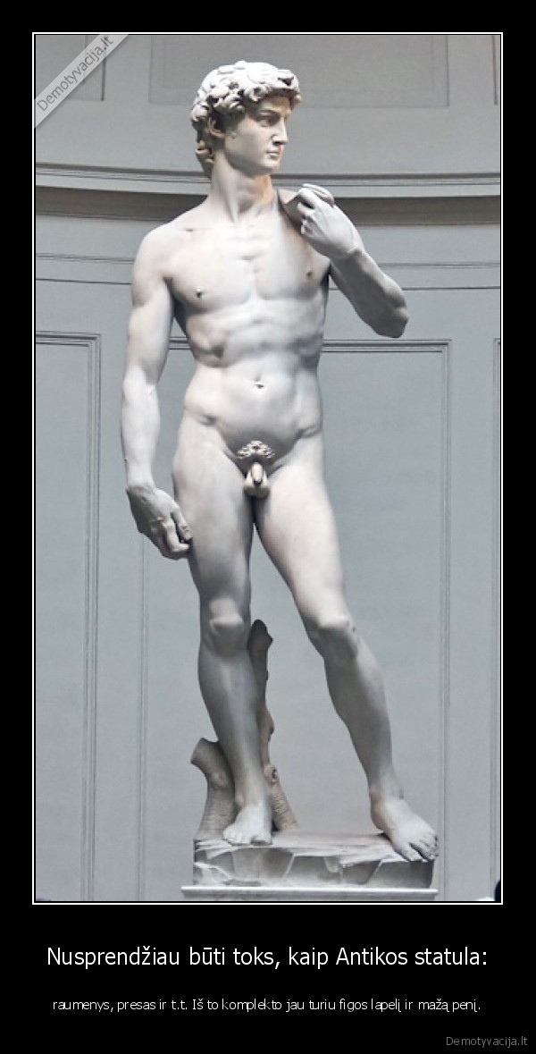 Nusprendžiau būti toks, kaip Antikos statula: - raumenys, presas ir t.t. Iš to komplekto jau turiu figos lapelį ir mažą penį.