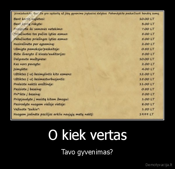 O kiek vertas - Tavo gyvenimas?