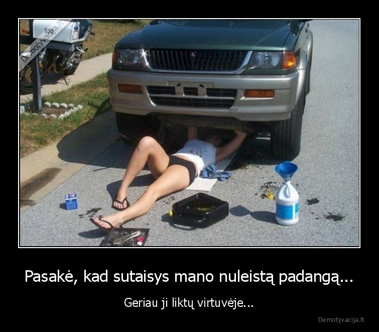 Pasakė, kad sutaisys mano nuleistą padangą... - Geriau ji liktų virtuvėje...