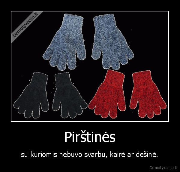 Pirštinės - su kuriomis nebuvo svarbu, kairė ar dešinė.