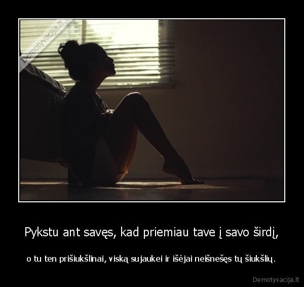 Pykstu ant savęs, kad priemiau tave į savo širdį, - o tu ten prišiukšlinai, viską sujaukei ir išėjai neišnešęs tų šiukšlių.