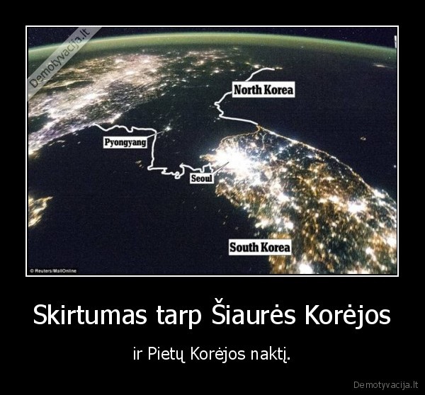 Skirtumas tarp Šiaurės Korėjos - ir Pietų Korėjos naktį.