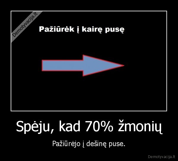 Spėju, kad 70% žmonių - Pažiūrėjo į dešinę puse.