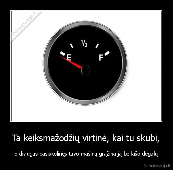 Ta keiksmažodžių virtinė, kai tu skubi, - o draugas pasiskolinęs tavo mašiną grąžina ją be lašo degalų