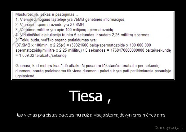 Tiesa ,  - tas vienas praleistas paketas nulaužia visą sistemą devyniems mėnesiams. 