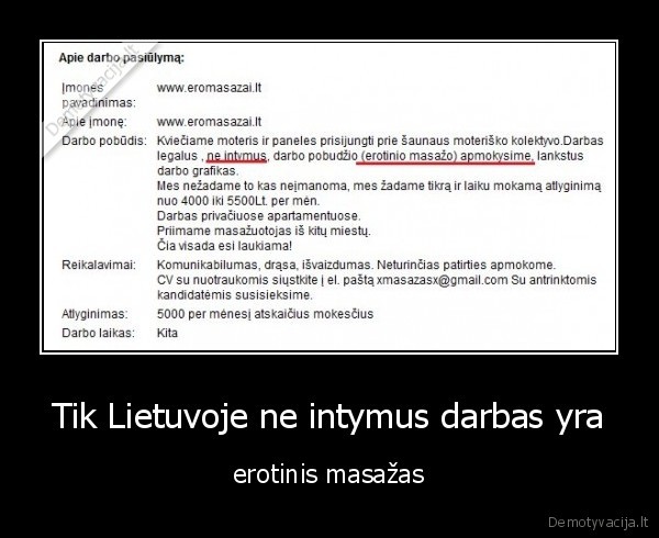 Tik Lietuvoje ne intymus darbas yra - erotinis masažas