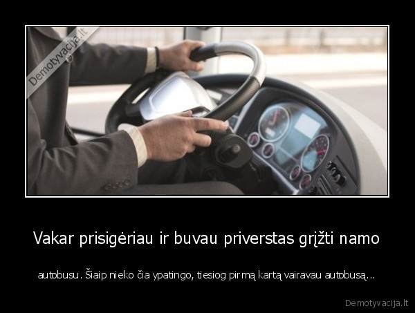 Vakar prisigėriau ir buvau priverstas grįžti namo - autobusu. Šiaip nieko čia ypatingo, tiesiog pirmą kartą vairavau autobusą...