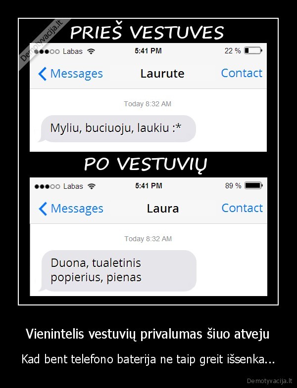 Vienintelis vestuvių privalumas šiuo atveju - Kad bent telefono baterija ne taip greit išsenka...