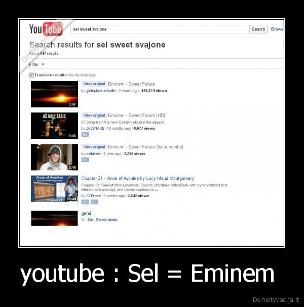 youtube : Sel = Eminem  - 