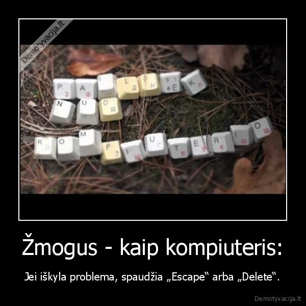 Žmogus - kaip kompiuteris: - Jei iškyla problema, spaudžia „Escape“ arba „Delete“.